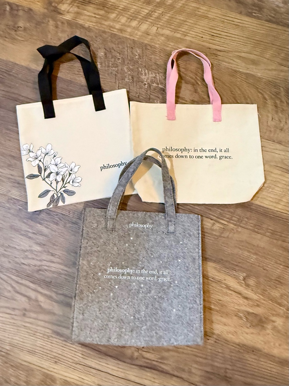 3 Philosophy Canvas Totes - Cream & Grey NEW